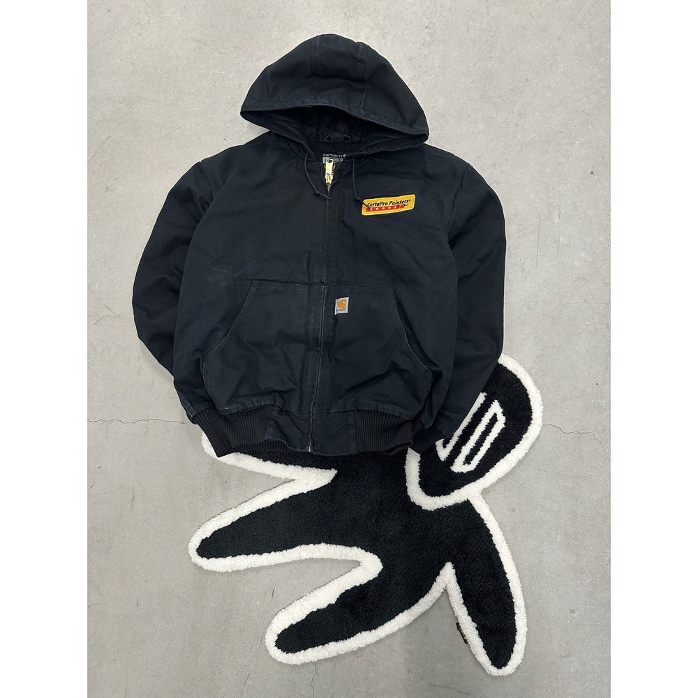 Carhartt Mens Black Loose Fit Full Zip Hooded Work Jacket CertaPro Painters L